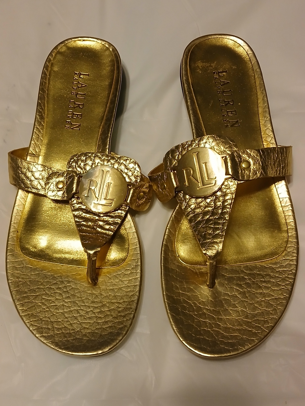 Ralph Lauren Gold Leather Thong Sandals - LAUREN by Ralph Lauren